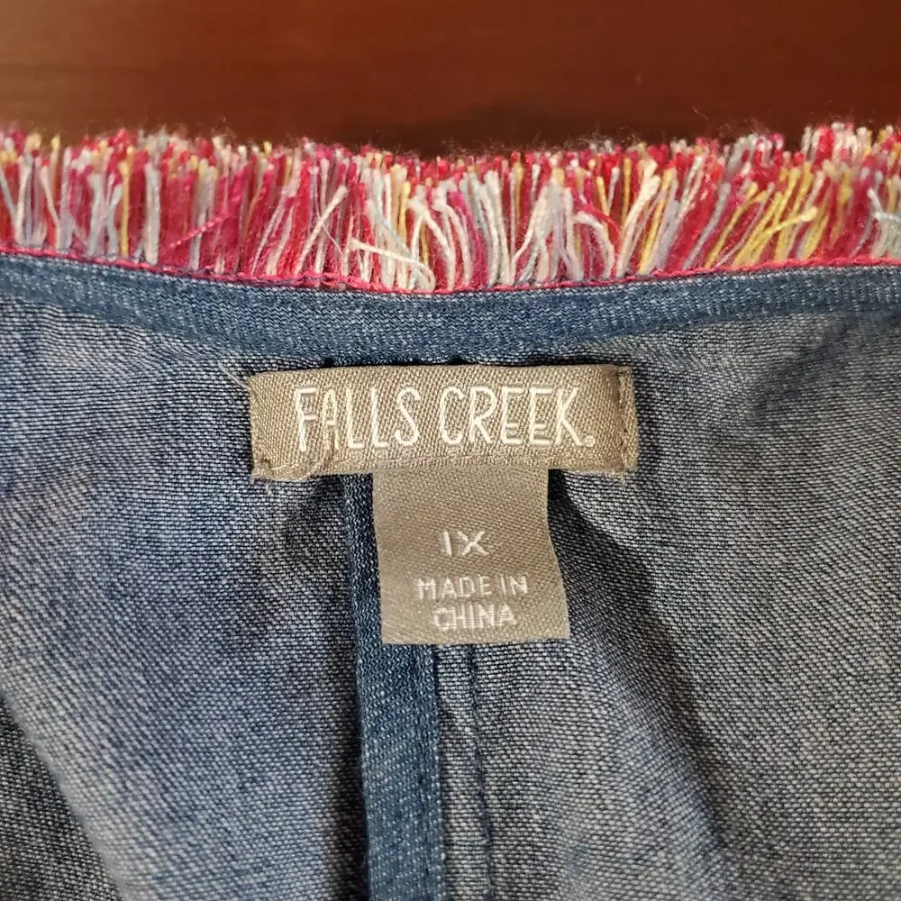 Falls Creek Chambray Denim Embroidered Southwestern Open Cardigan Size 1X Boho